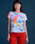 Alex is 5’8” and wearing P Airbrush Moon Vintage Tee