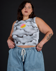 Kristen is 5’9” and wearing L Dark Cloud Airbrush Muscle Tee