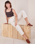 Alex is 5'8" and wearing XXS Heavyweight Trousers in Vintage Tee Off-White paired with espresso brown Cropped Tank Top.