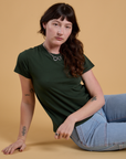 Alex is wearing Organic Vintage Tee in Swamp Green
