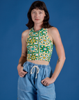 Alex is 5’8” and wearing P Deep-Cut Racerback Tank in Spring Quilt Print