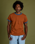 Jerrod is 6’3” and wearing M Vintage Ringer Tee in Burnt Terracotta