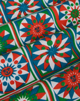 Work Pants in Quilt Print close up of blue, green, red and white print