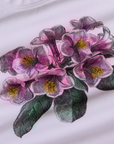 Floral Long Sleeve Baby Tee in Pink close up of screen-printed flowers