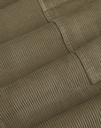 Corduroy Drop Pocket Cargo Pants in Khaki Grey fabric detail close up