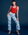 Work Pants in Sunny Cloud Airbrush and Tank Top in Mustang Red on Alex