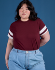 Ashley is wearing Painted Vintage Tee in Red Wine