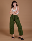 Drop Pocket Cargo Pants in Evergreen and Cropped Tank in vintage tee white on Alex