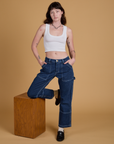 Mid-Rise Carpenter Jeans in Dark Wash and Cropped Tank in Vintage Tee White on Alex