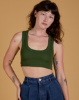 Alex is 5’8” and wearing P Mini Tank in Evergreen