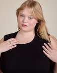 Muscle Tee in Basic Black front close up on Juliet
