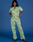 Kandia is 5’3” and wearing XS Spring Quilt Print Jumpsuit