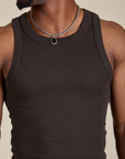 Racerback Tank in Espresso Brown close up on Isaac