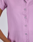 Pantry Button-Up in Lilac Purple front close up of button placket