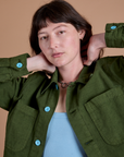 Ripstop Field Coat in Evergreen front close up on Alex