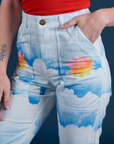 Work Pants in Sunny Cloud Airbrush close up with Alex's hand in the front pocket