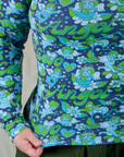 Long Sleeve Baby Tee in Angel Print close up on Juliet