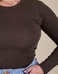 Long Sleeve Baby Tee in Espresso Brown front close up on Lish