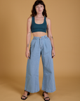 Mini Tank in Lagoon and light wash Indigo Wide Leg Trousers on Alex