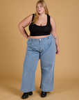 Mini Tank in Basic Black and light wash Indigo Wide Leg Trousers worn by Juliet