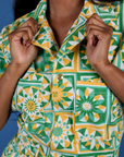Front close up of Spring Quilt Print Jumpsuit