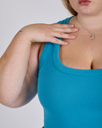 Cropped Tank Top in Hawaiian Blue front close up on Juliet
