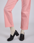 Work Pants in Baby Pink pant leg close up on Kira