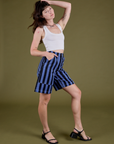 Longline Work Shorts in Cornflower side view on Alex