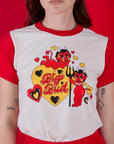 Vintage Tee in Devil Big Bud close up on Alex