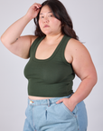 Cropped Tank Top in Swamp Green angled front view on Ashley