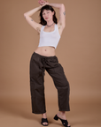 Drop Pocket Cargo Pants in Espresso Brown and Cropped Tank in Vintage Tee White on Alex