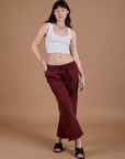 Drop Pocket Cargo Pants in Red Wine and Cropped Tank in Vintage Tee White on Alex