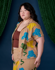 Angled front view of Paintstamped Pantry Button-Up in Froggy on Ashley