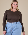 Long Sleeve Baby Tee in Espresso Brown worn by Lish