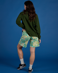 Longline Work Shorts in Spring Quilt Print back view on Alex