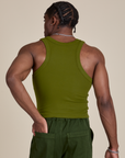 Racerback Tank in Summer Olive back view on Isaac