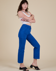 Work Pants in Royal Blue side view on Alex