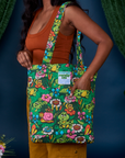 Pond Party Printed Everyday Tote worn on shoulder of model