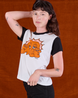 Anniversary Tee in Smile angled front view on Alex