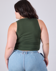 Cropped Tank Top in Swamp Green back view on Ashley