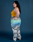 Work Pants in Night Sky Airbrush angled back view on Ashley