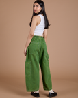 Denim Drop Pocket Pants in Green Overdye back view on Anjaline