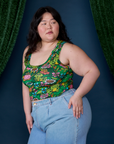 Angled front view of Cropped Tank Top in Pond Party on Ashley