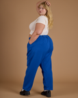 Heritage Trousers in Royal Blue angled back view on Juliet
