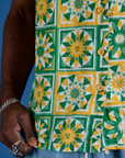 Spring Quilt Print Pantry Button-Up close up on Jerrod