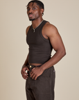 Racerback Tank in Espresso Brown angled front view on Isaac