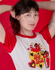 Angled front view close up of Vintage Tee in Devil Big Bud on Alex