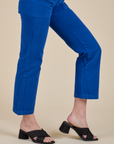 Work Pants in Royal Blue pant leg side view close up on Alex