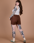 Angled back view of Classic Work Shorts in Fudgesicle Brown on Sydney