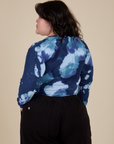 Long Sleeve Baby Tee in Blue Magic Waters back view on Ashley